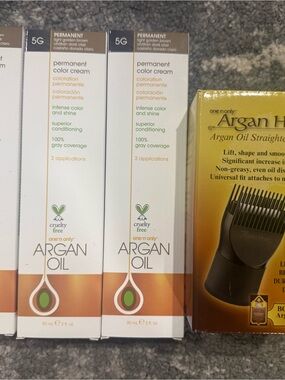3 pk One 'n Only Argan Oil Permanent Color Cream - Light Golden Brown (5G) + Pic